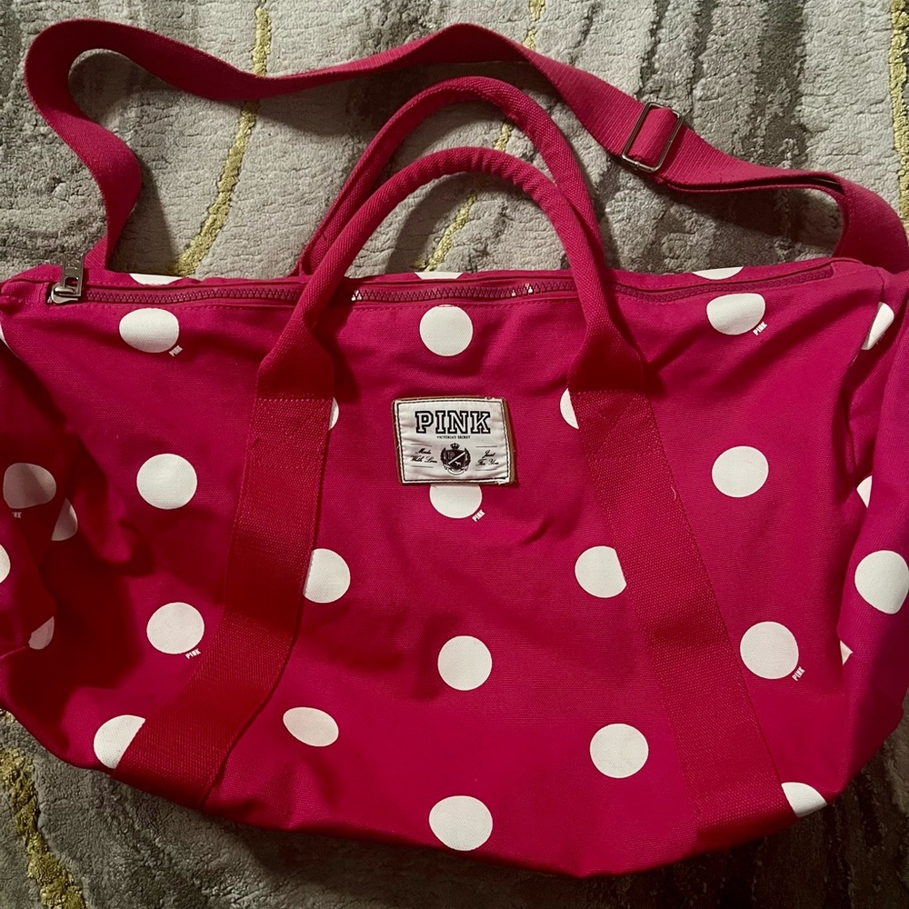 VS PINK Polka Dot Pink Duffle Bag